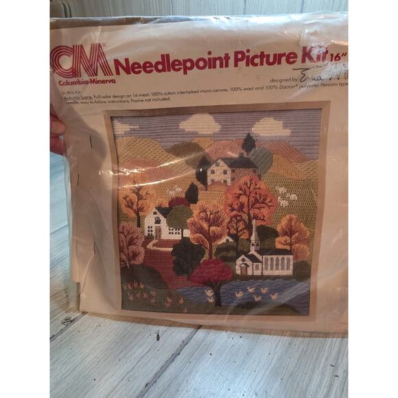 Vintage 1978 Columbia Minerva Needlepoint Kit AUTUMN SCENE Erica Wilson CM Fall - Picture 2 of 6